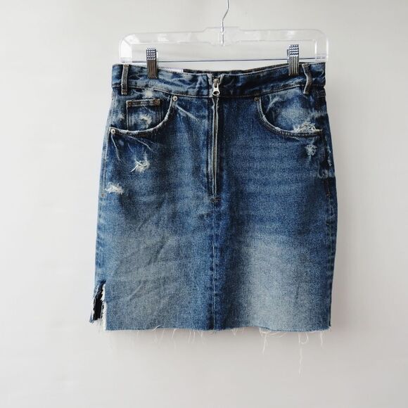 Zara TRF IX'D Makers Womens Size Small Denim Upcycled Distressed Jean Skirt - Picture 15 of 15